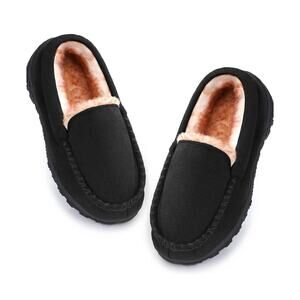 Slipper Men's Size 11 With Faux Fur Outdoor Soles Comfort Black
